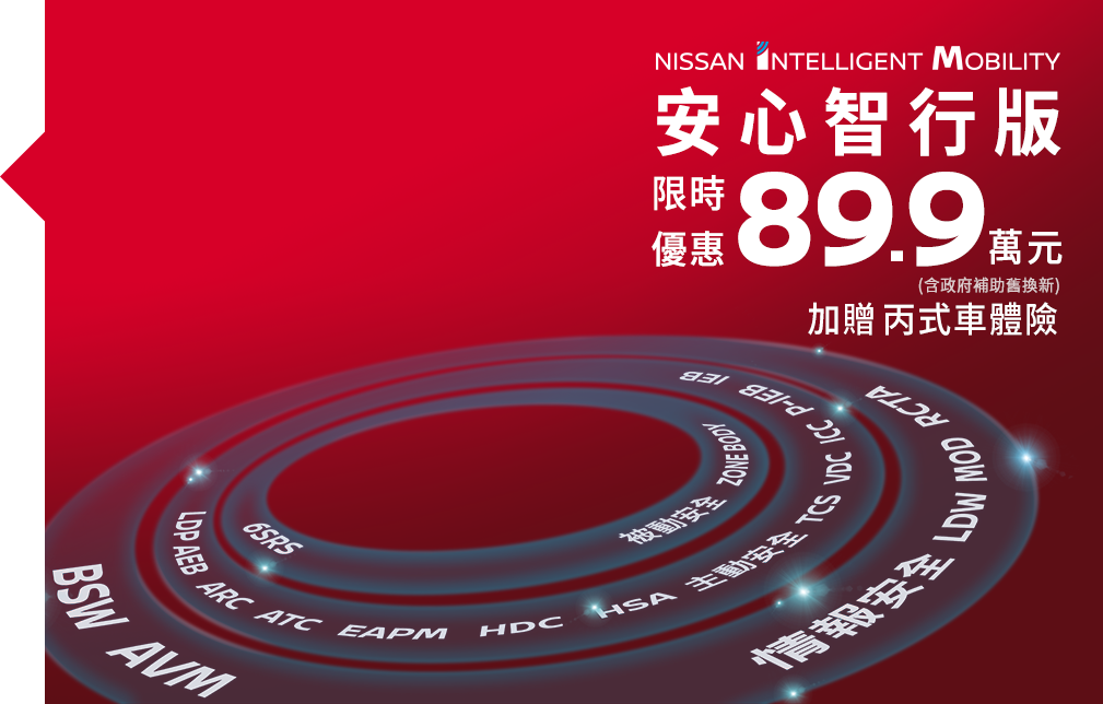 安心自駕版 限時優惠 89.9萬元 (含政府補助舊換新) 加贈丙式車體險